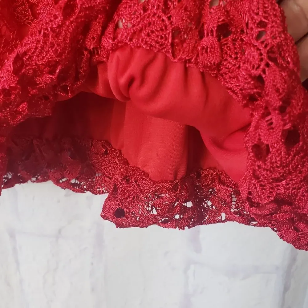 ROZ & ALI Flowy Scoopneck Red Lace Top 3X